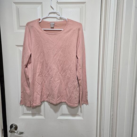 Chicos top womens size large pink button sleeve pullover blouse lightweight - Picture 3 of 9